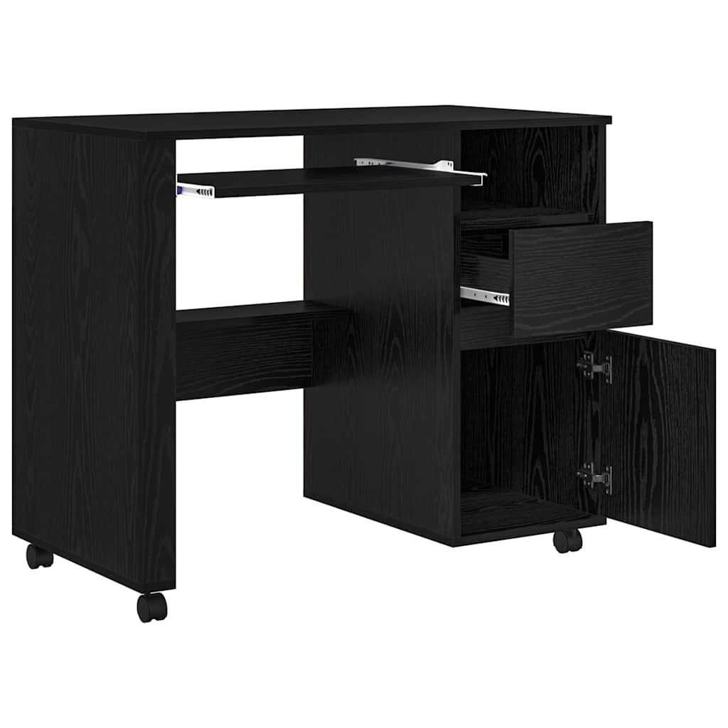 vidaXL Tisch mit Rädern mit Regal Schwarz Eichen-Optik 91 x 50 x 77 cm