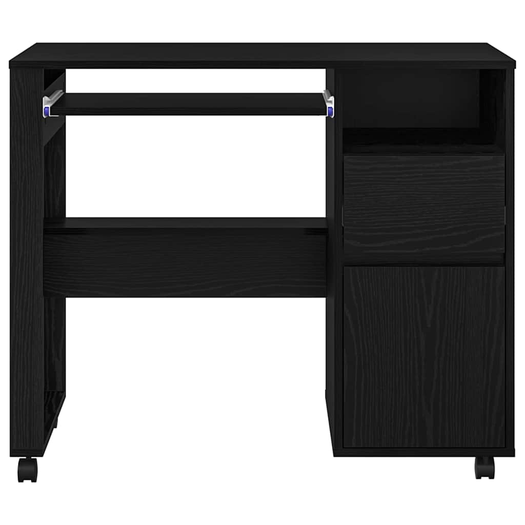 vidaXL Tisch mit Rädern mit Regal Schwarz Eichen-Optik 91 x 50 x 77 cm