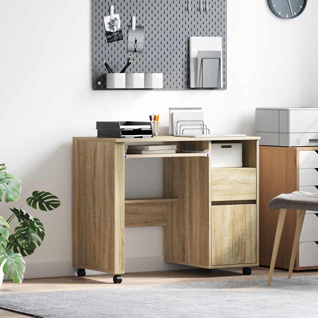 vidaXL Tisch mit Rädern Sonoma-Eiche 91 x 50 x 77 cm Holzwerkstoff