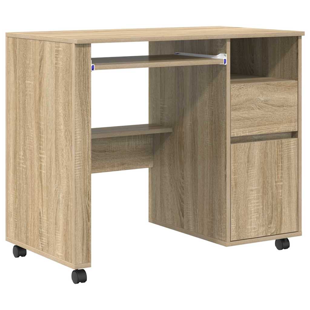 vidaXL Tisch mit Rädern Sonoma-Eiche 91 x 50 x 77 cm Holzwerkstoff