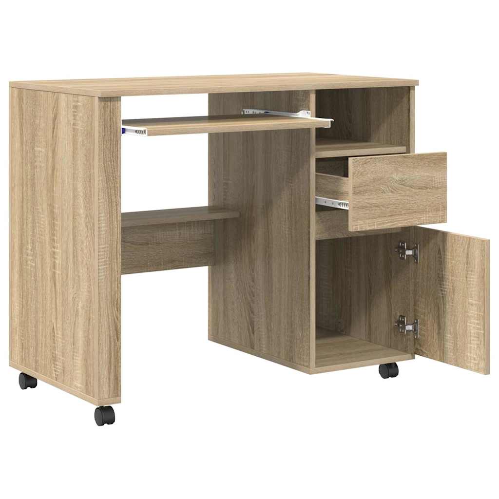 vidaXL Tisch mit Rädern Sonoma-Eiche 91 x 50 x 77 cm Holzwerkstoff