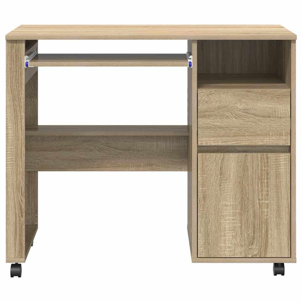 vidaXL Tisch mit Rädern Sonoma-Eiche 91 x 50 x 77 cm Holzwerkstoff