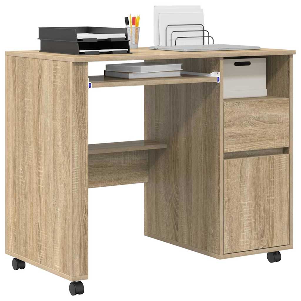 vidaXL Tisch mit Rädern Sonoma-Eiche 91 x 50 x 77 cm Holzwerkstoff