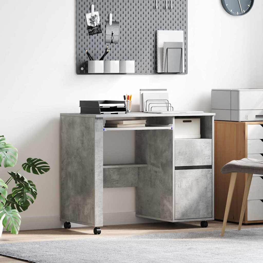 vidaXL Tisch mit Rädern Beton Grau 91 x 50 x 77 cm Holzwerkstoff