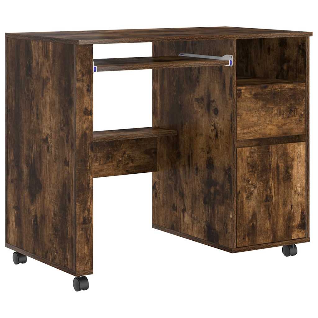 vidaXL Tisch mit Rädern mit Regal Geräucherte Eiche 91 x 50 x 77 cm