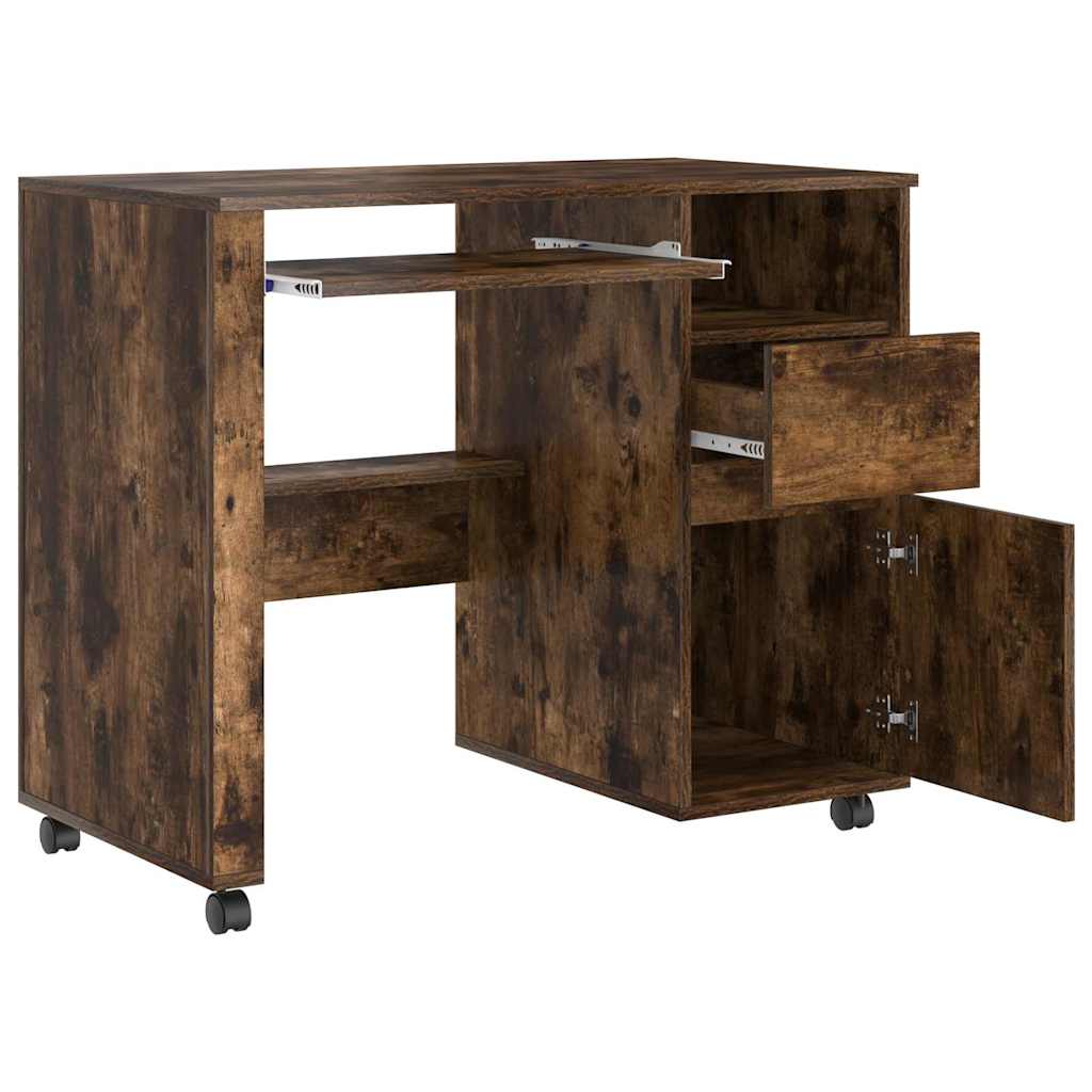 vidaXL Tisch mit Rädern mit Regal Geräucherte Eiche 91 x 50 x 77 cm