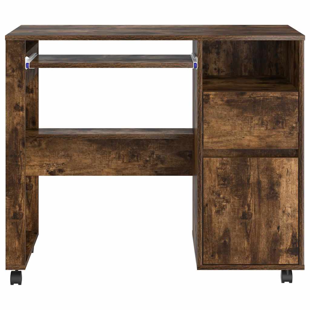 vidaXL Tisch mit Rädern mit Regal Geräucherte Eiche 91 x 50 x 77 cm