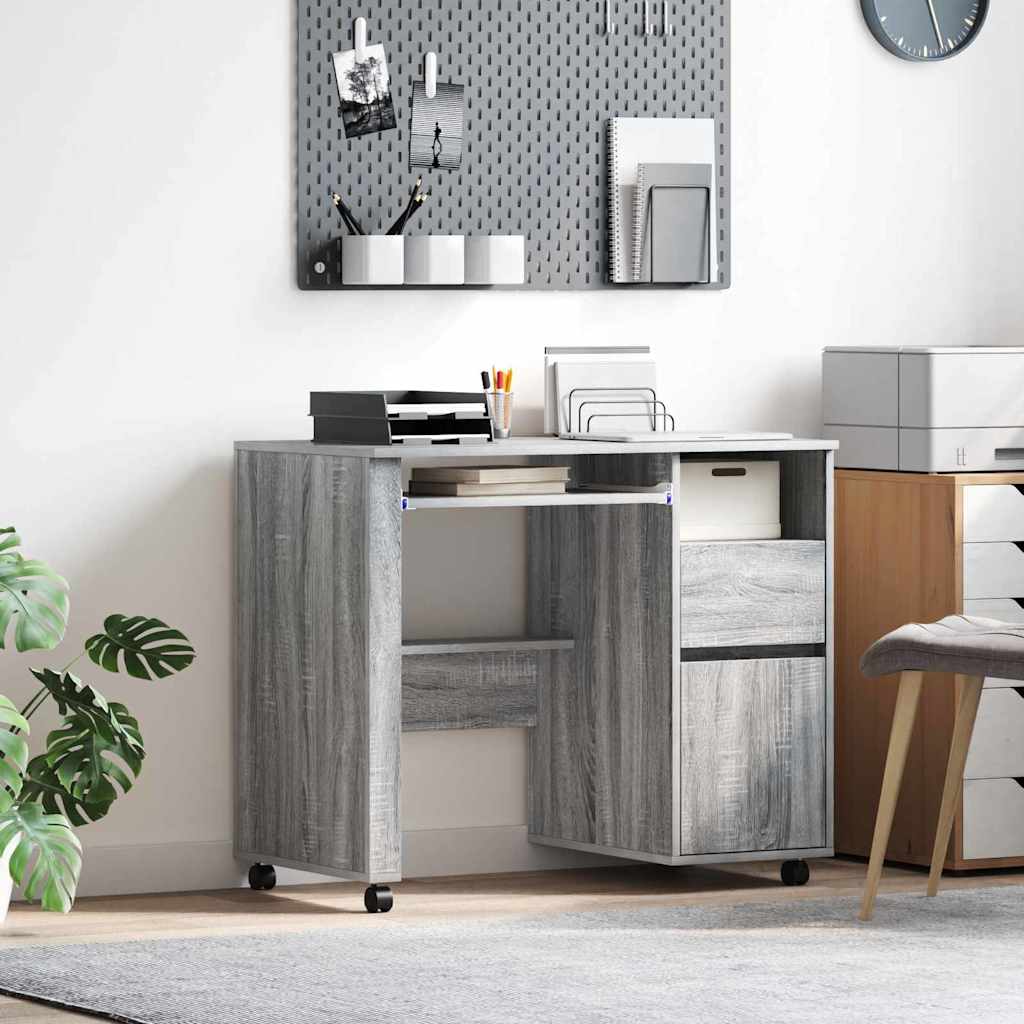 vidaXL Tisch mit Rädern Graues Sonoma 91 x 50 x 77 cm Holzwerkstoff