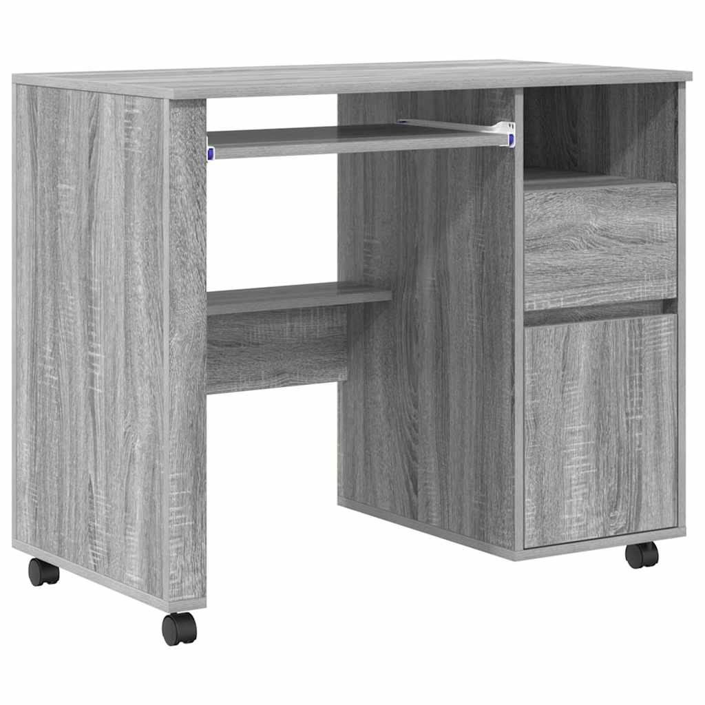 vidaXL Tisch mit Rädern Graues Sonoma 91 x 50 x 77 cm Holzwerkstoff