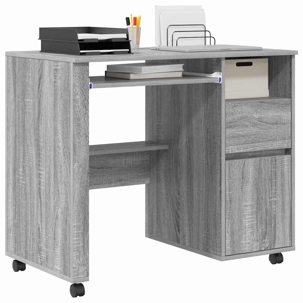 vidaXL Tisch mit Rädern Graues Sonoma 91 x 50 x 77 cm Holzwerkstoff