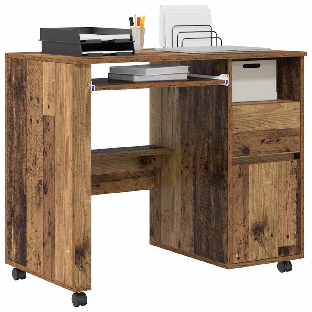 vidaXL Tisch mit Rädern Mit Rad Altholz 91 x 50 x 77 cm Holzwerkstoff