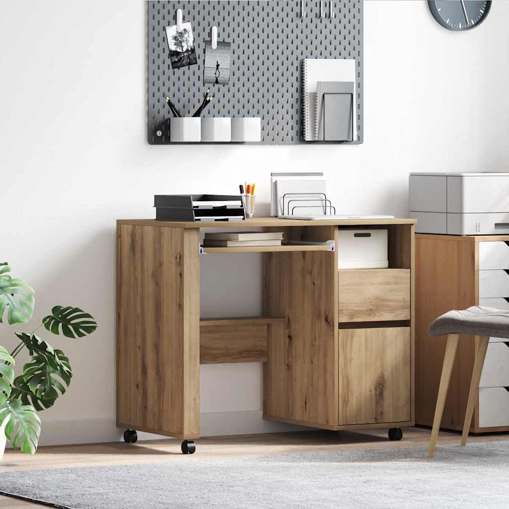 vidaXL Tisch mit Rädern Artisan-Eiche 91 x 50 x 77 cm Holzwerkstoff
