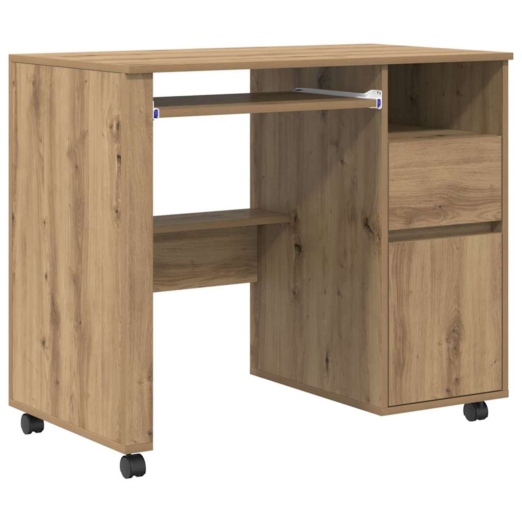 vidaXL Tisch mit Rädern Artisan-Eiche 91 x 50 x 77 cm Holzwerkstoff