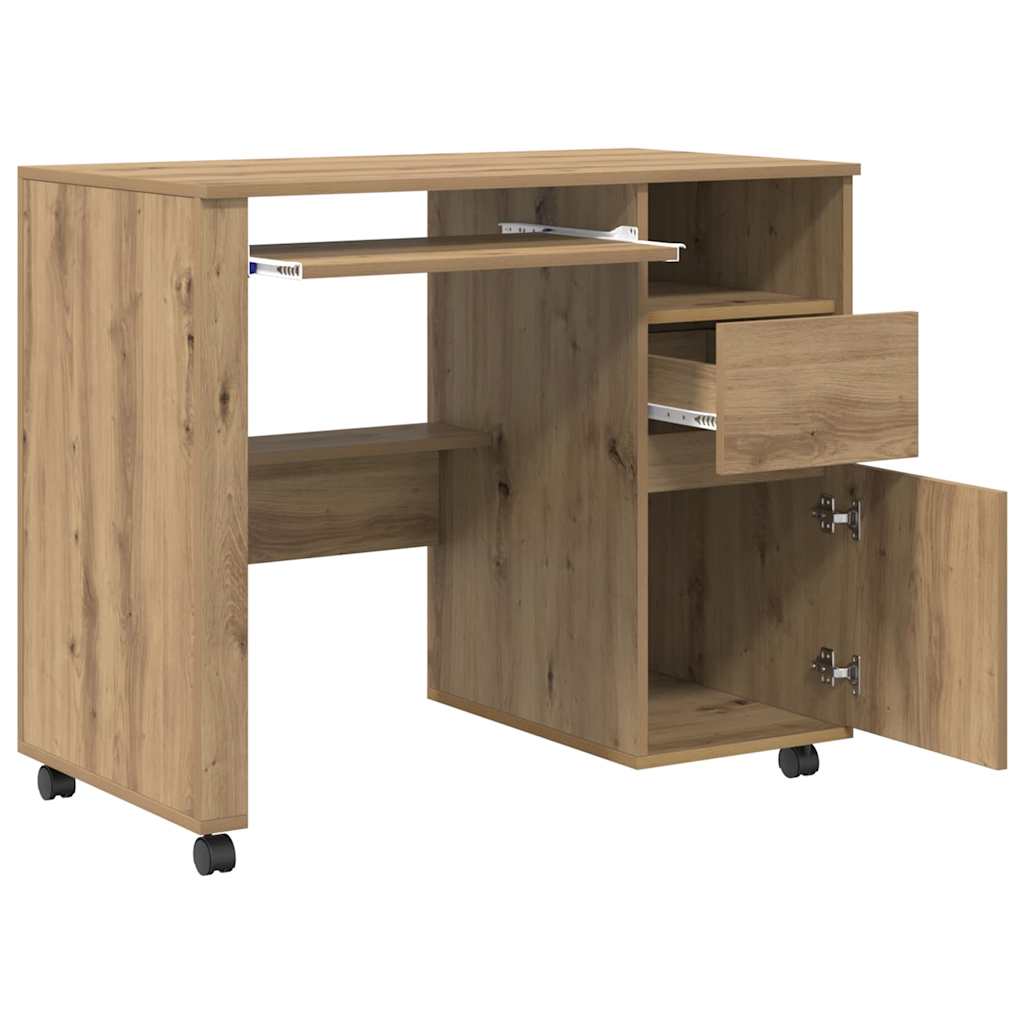 vidaXL Tisch mit Rädern Artisan-Eiche 91 x 50 x 77 cm Holzwerkstoff