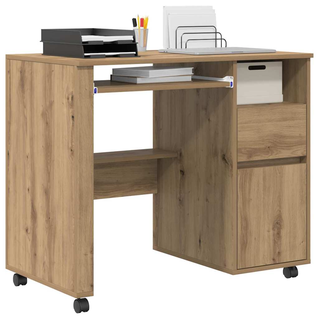 vidaXL Tisch mit Rädern Artisan-Eiche 91 x 50 x 77 cm Holzwerkstoff