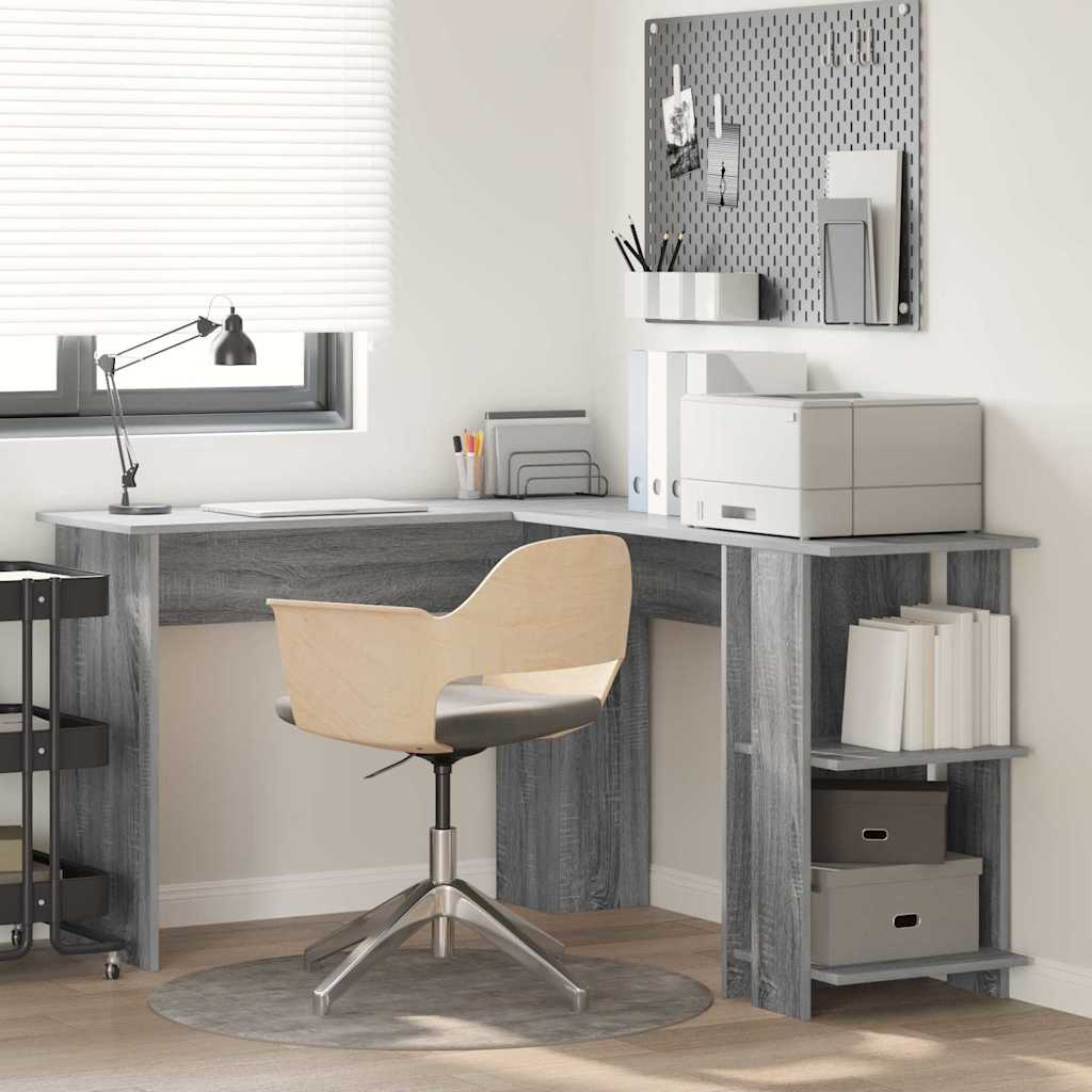 vidaXL Eck-Schreibtisch mit Regal Graues Sonoma 140 x 113,5 x 75 cm