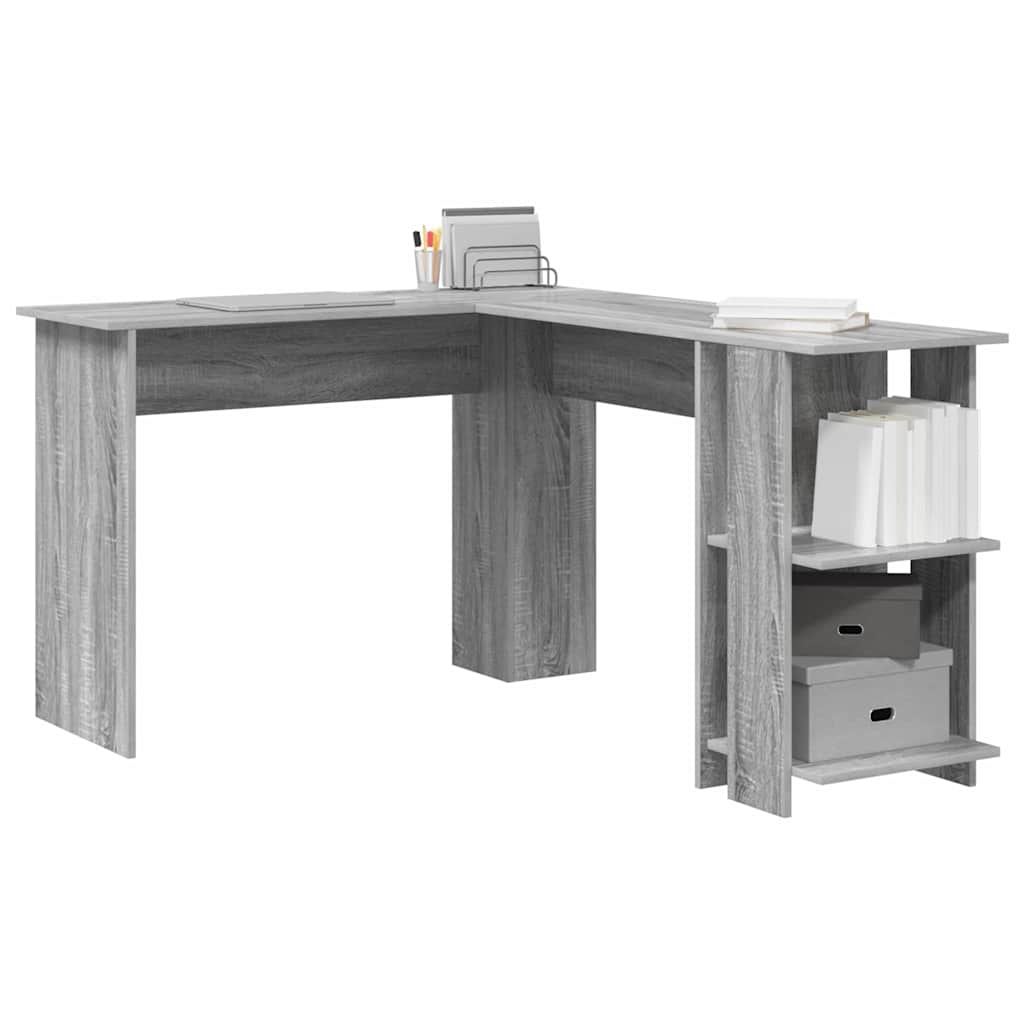 vidaXL Eck-Schreibtisch mit Regal Graues Sonoma 140 x 113,5 x 75 cm