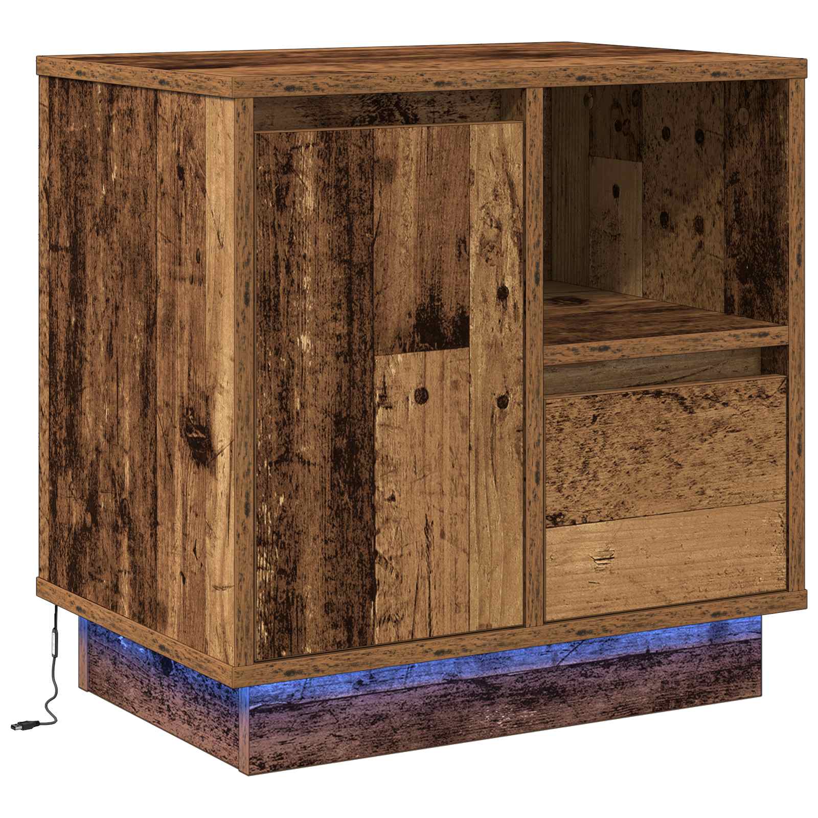 vidaXL Nachttisch mit LED Altholz 50 x 34,5 x 50 cm Holzwerkstoff