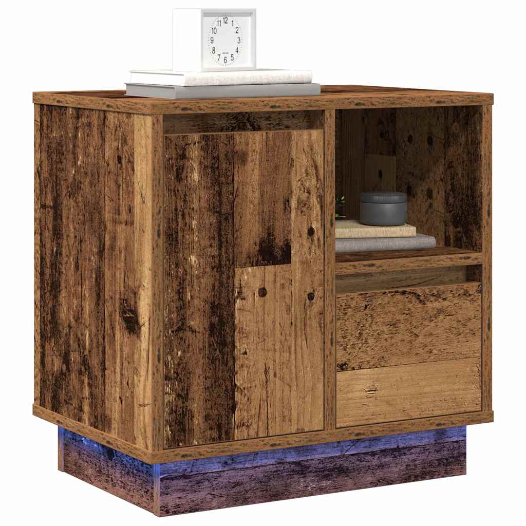 vidaXL Nachttisch mit LED Altholz 50 x 34,5 x 50 cm Holzwerkstoff
