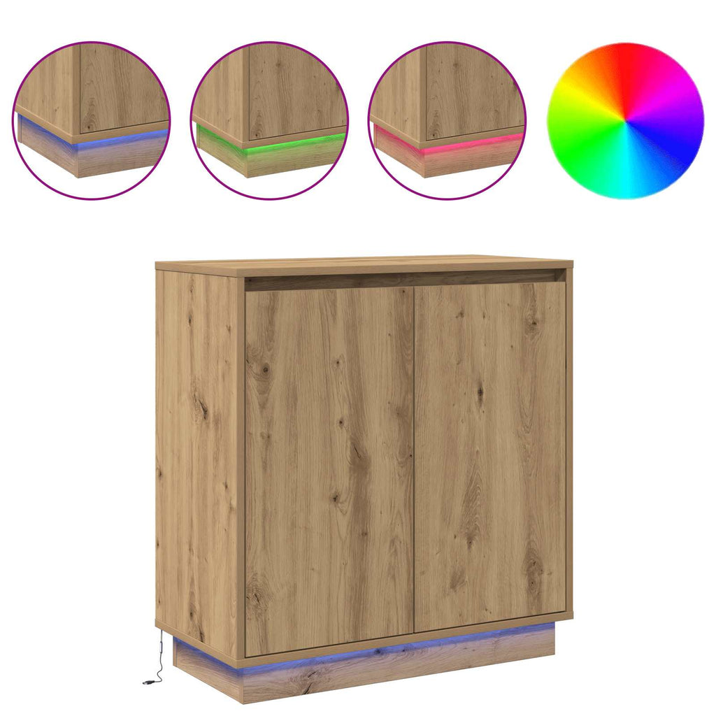 vidaXL LED-Sideboard für Artisan-Eiche 71 x 34,5 x 75 cm