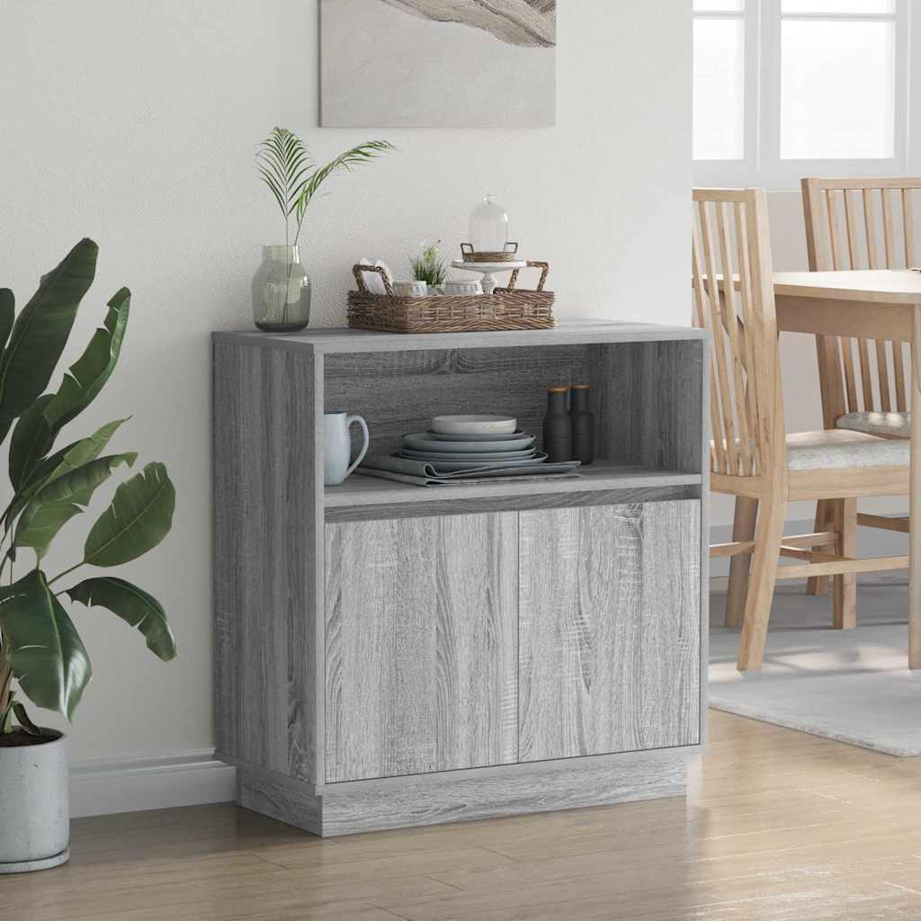 vidaXL LED-Sideboard Graues Sonoma 71 x 34,5 x 75 cm Holzwerkstoff