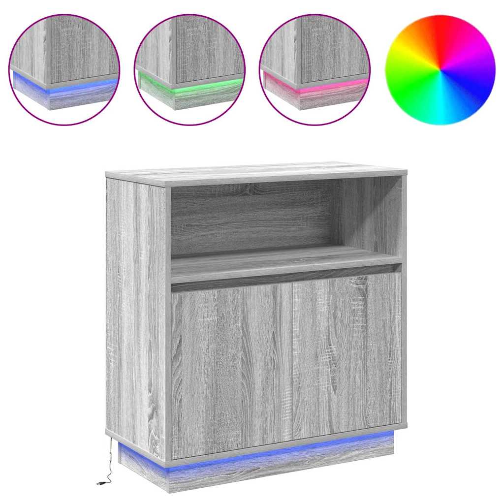 vidaXL LED-Sideboard Graues Sonoma 71 x 34,5 x 75 cm Holzwerkstoff