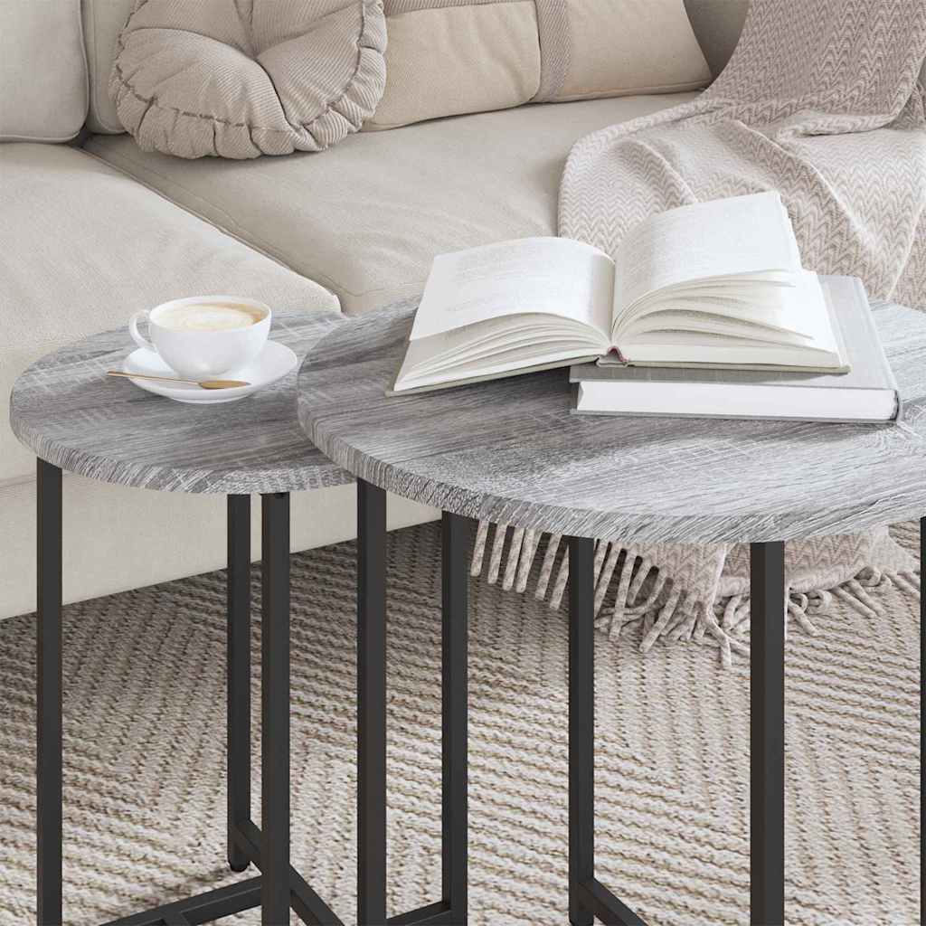 vidaXL Beistelltisch-Set 2 pcs Grau Sonoma und Schwarz