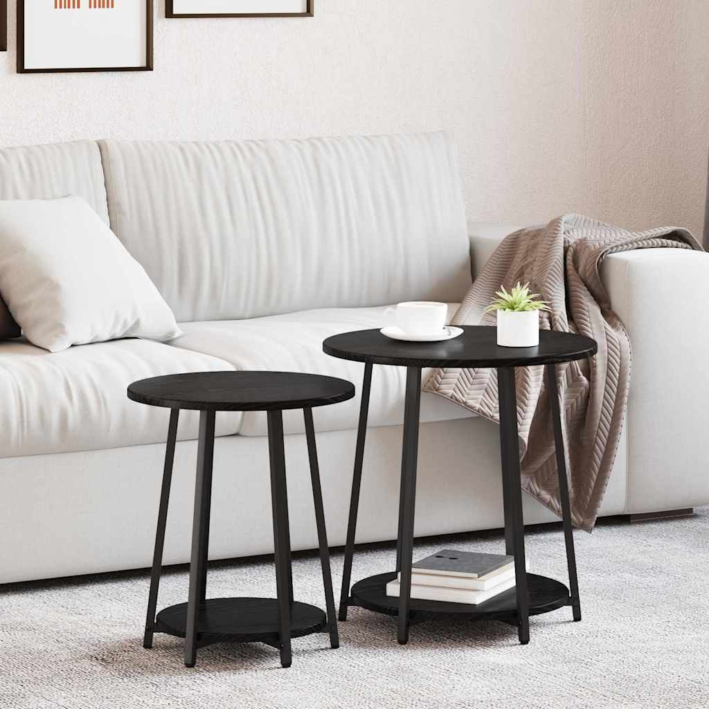 vidaXL Beistelltisch-Set mit Regal 2 pcs Schwarz Eichen-Optik