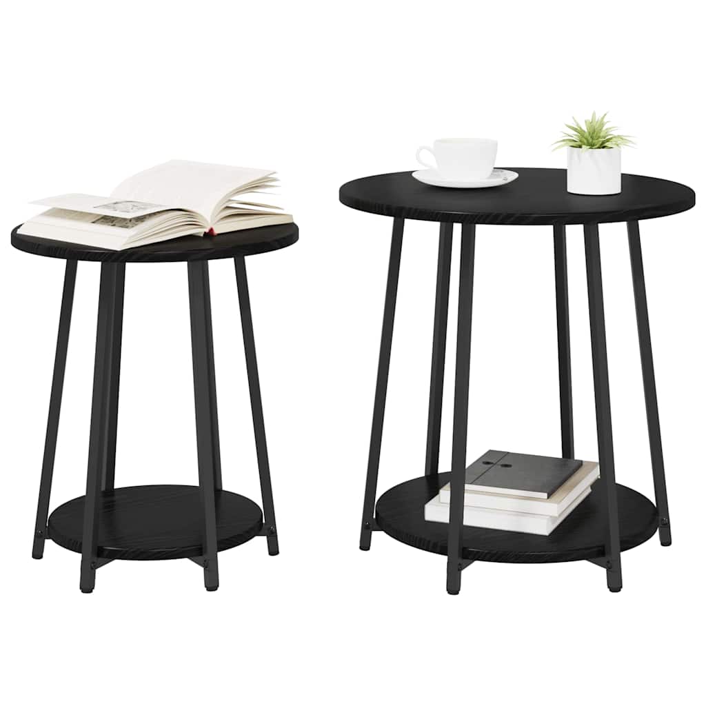 vidaXL Beistelltisch-Set mit Regal 2 pcs Schwarz Eichen-Optik