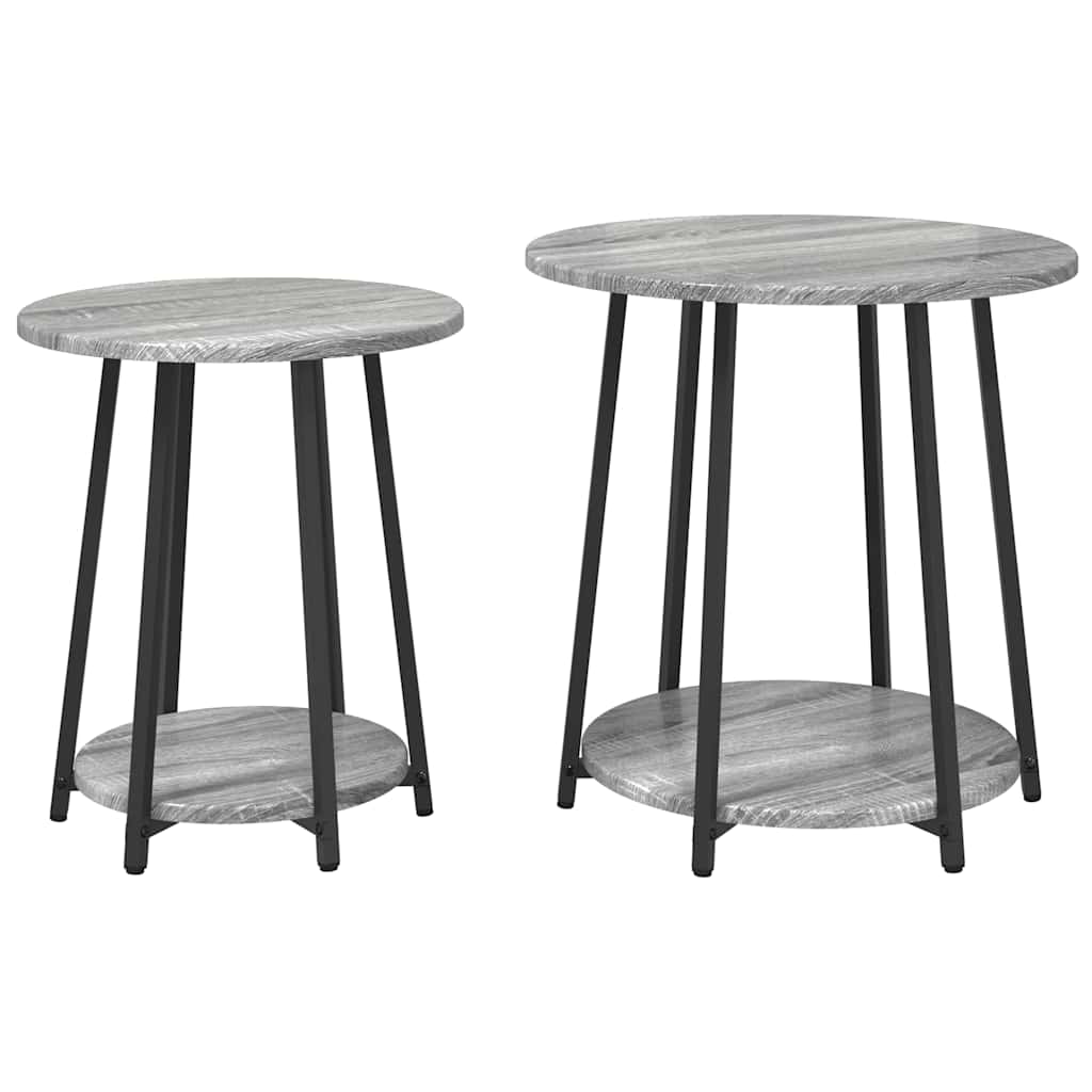 vidaXL Beistelltisch-Set mit Regal 2 pcs Grau Sonoma und Schwarz