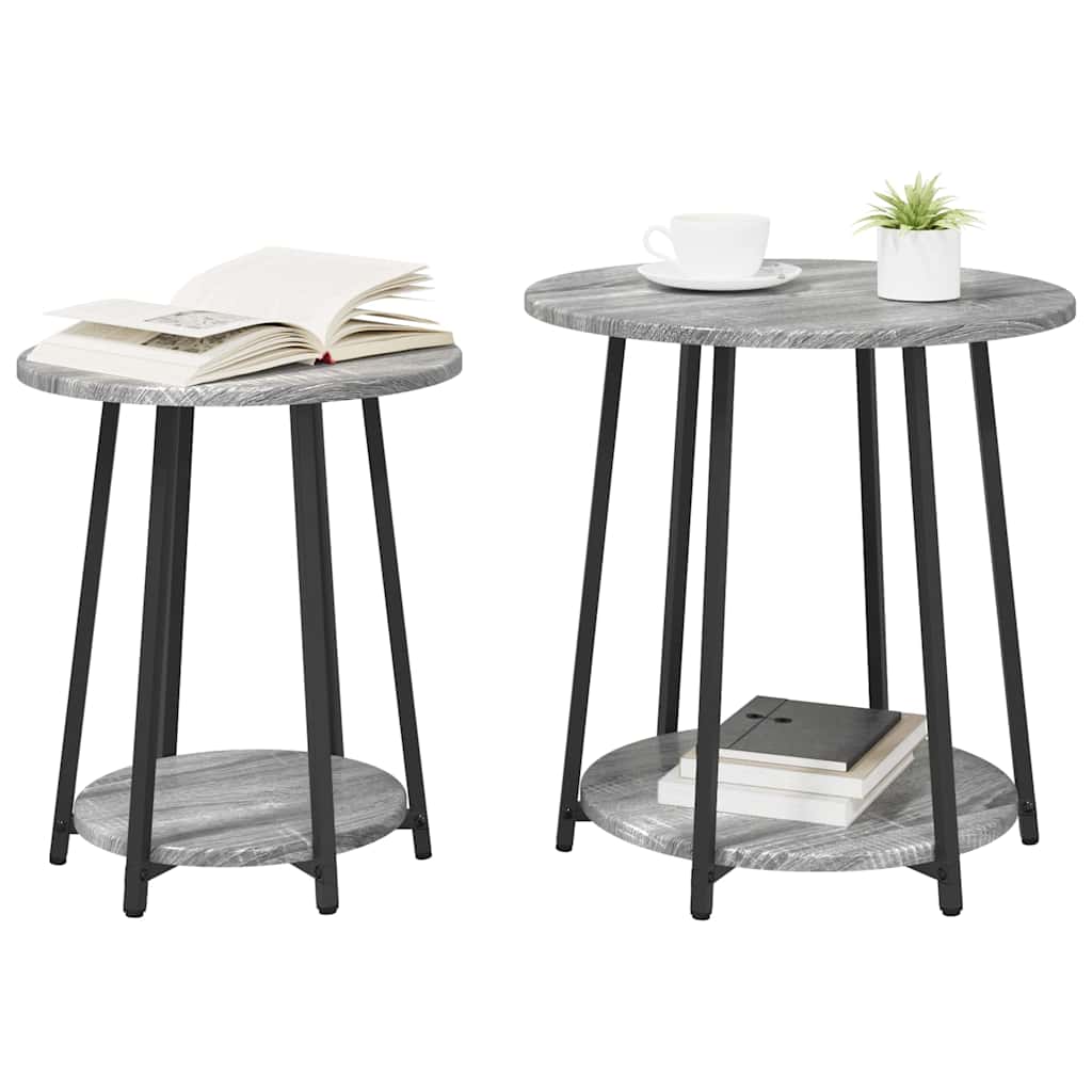 vidaXL Beistelltisch-Set mit Regal 2 pcs Grau Sonoma und Schwarz