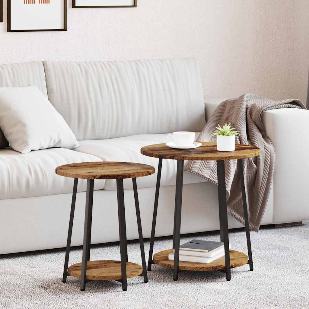 vidaXL Beistelltisch-Set mit Regal 2 pcs Altholz und Schwarz