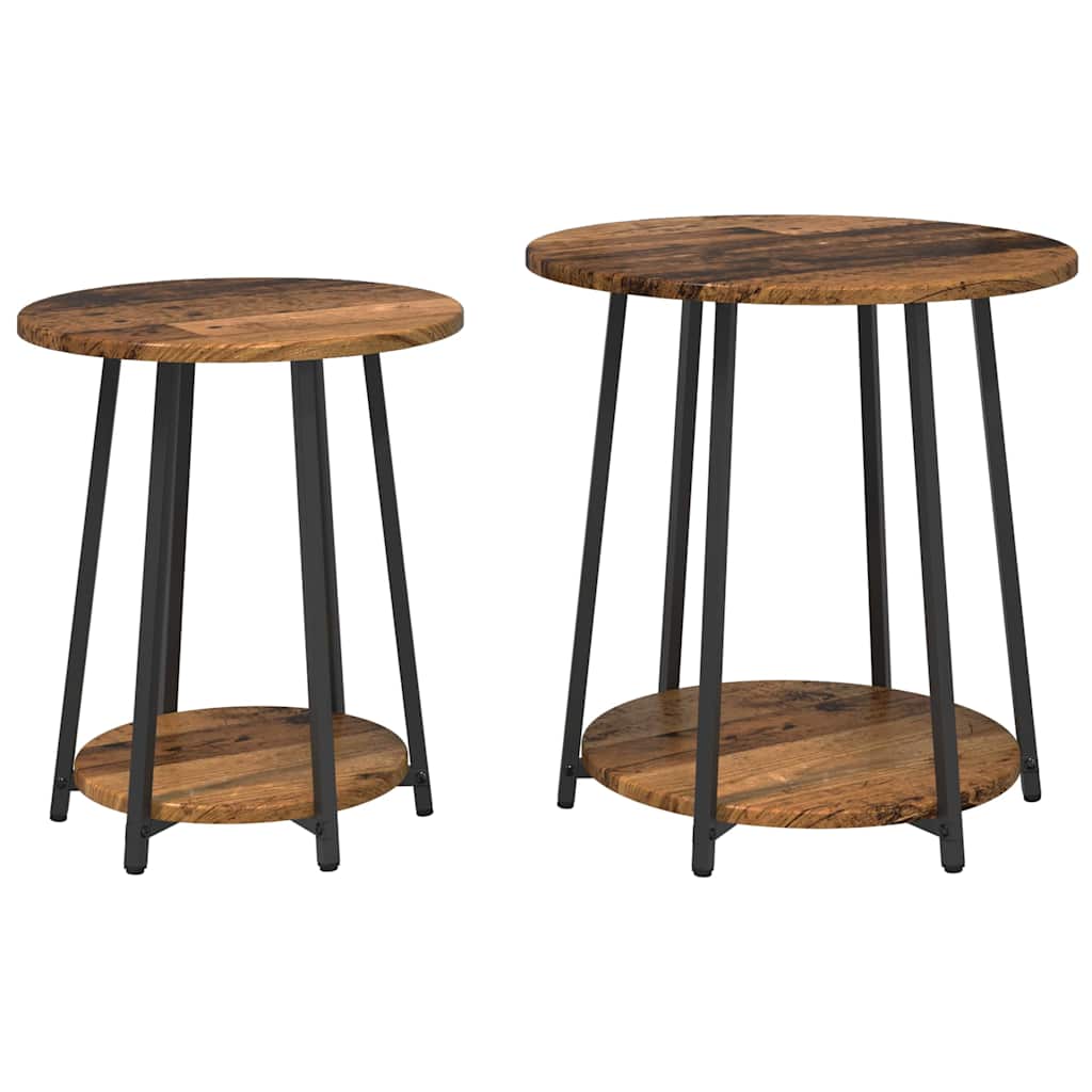 vidaXL Beistelltisch-Set mit Regal 2 pcs Altholz und Schwarz
