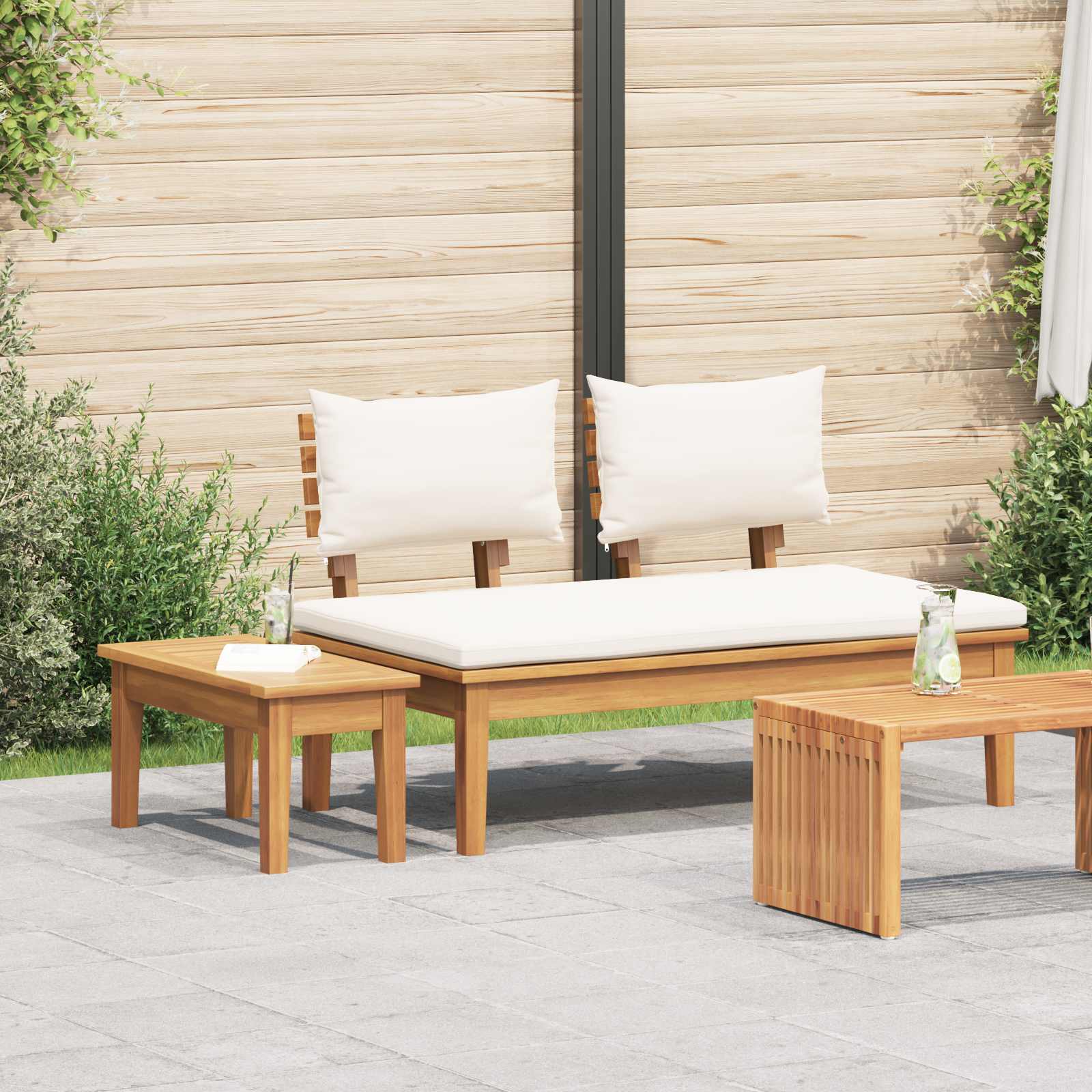 vidaXL Gartenbank und Tischset 2 pcs Creme und Braun Massivholz Teak