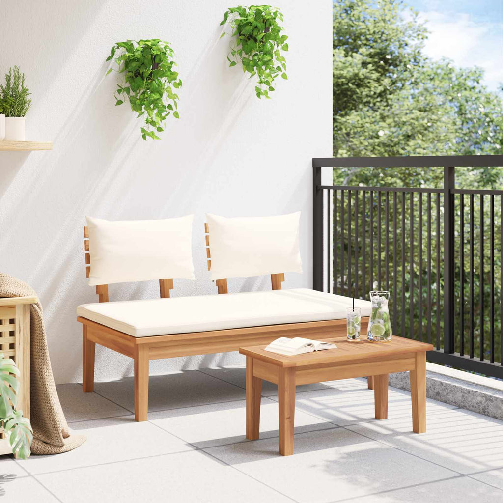 vidaXL Gartenbank und Tischset 2 pcs Creme und Braun Massivholz Teak