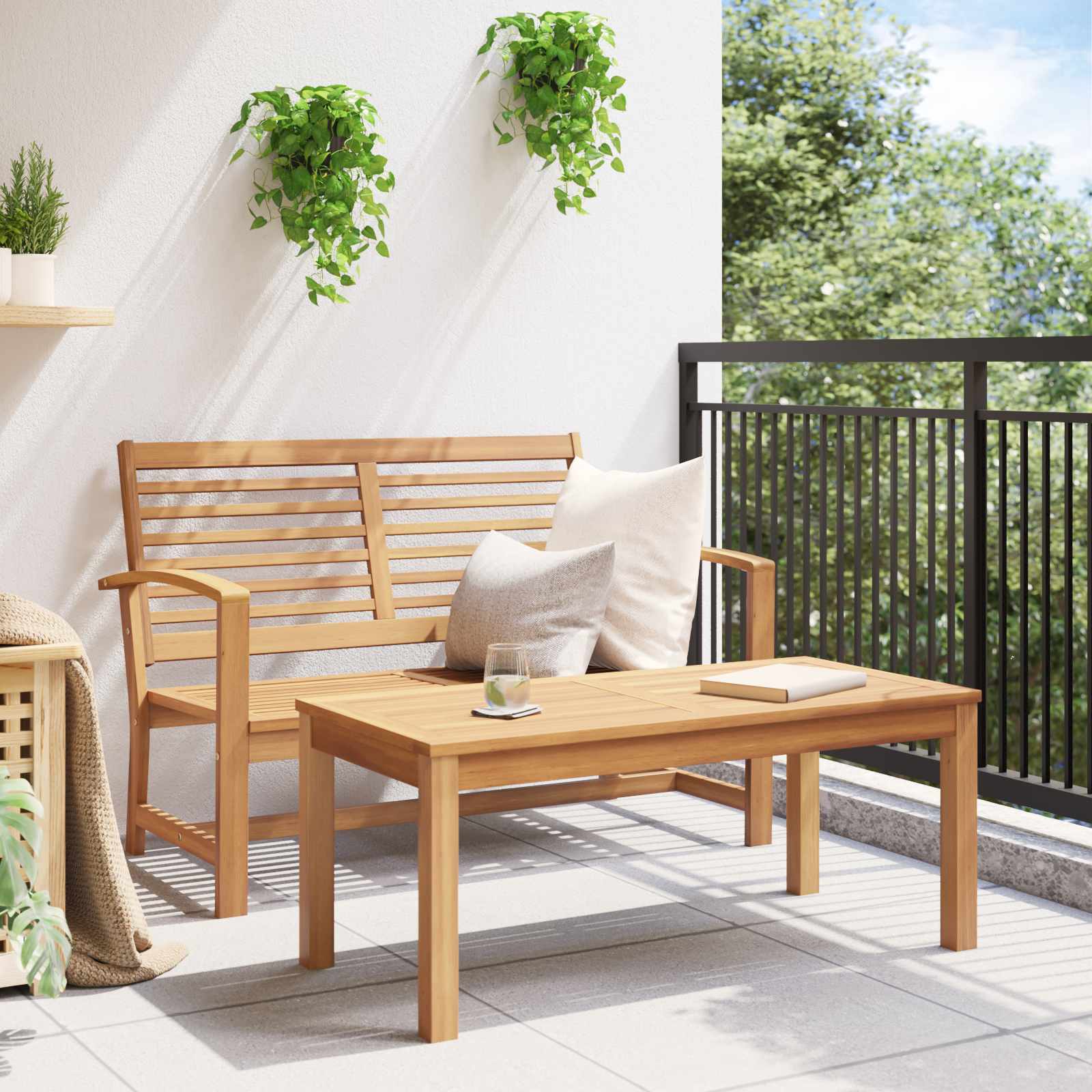 vidaXL Gartenbank und Tischset 2 Stück Braun Massivholz Teak