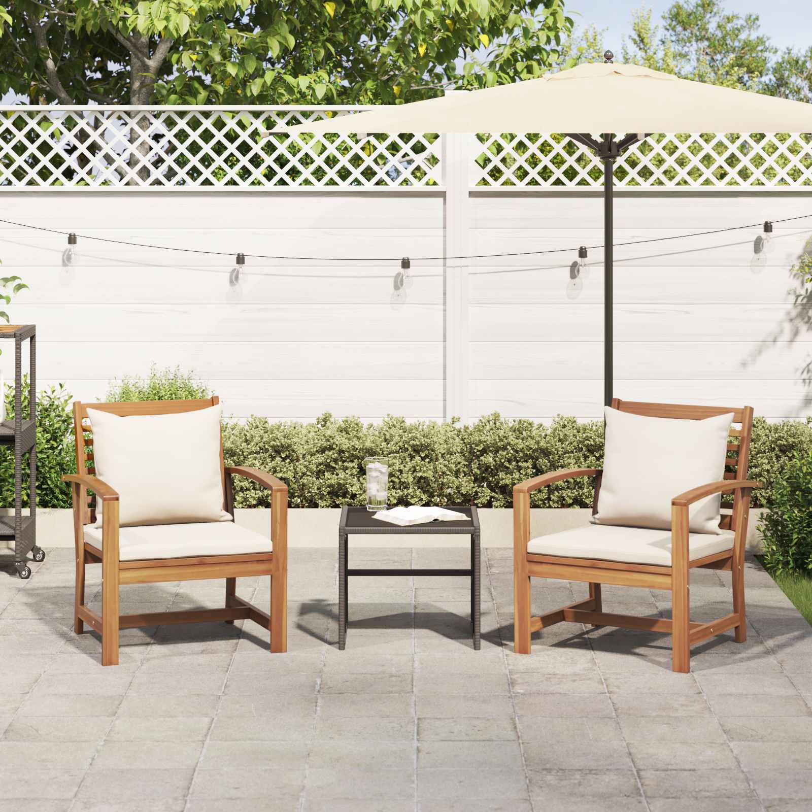 vidaXL Stuhl 2 Stück Braun und Creme 65 x 60 x 76,5 cm Massivholz Teak
