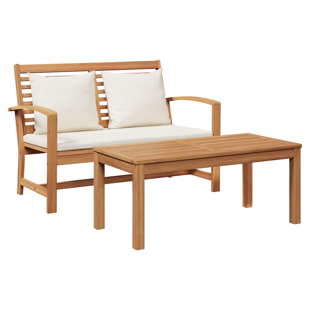 vidaXL Gartenbank- und Tischset mit Polster 2 Stück Braun und Creme