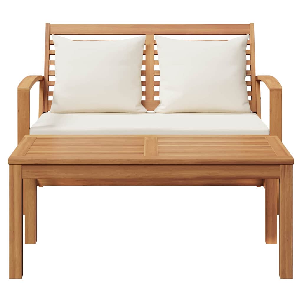 vidaXL Gartenbank- und Tischset mit Polster 2 Stück Braun und Creme