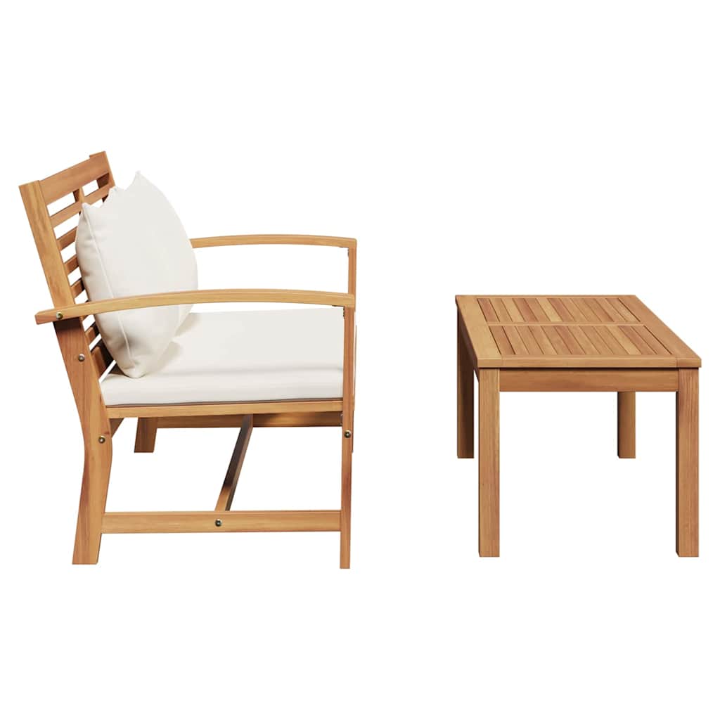 vidaXL Gartenbank- und Tischset mit Polster 2 Stück Braun und Creme