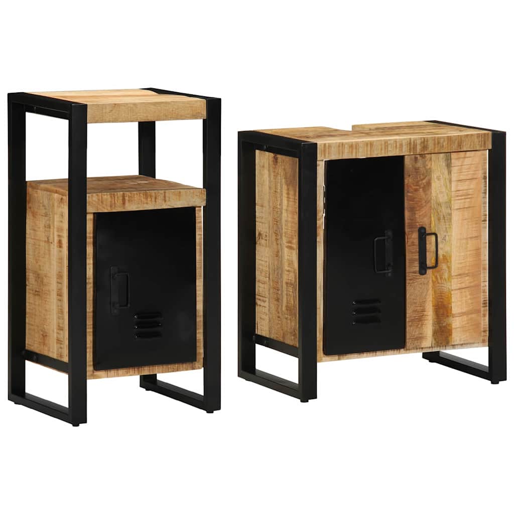 vidaXL Badezimmermöbel-Set 2 pcs Braun und Schwarz Massivholz Mango