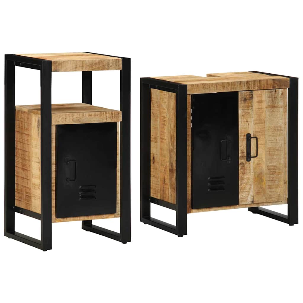 vidaXL Badezimmermöbel-Set 2 pcs Braun und Schwarz Massivholz Mango