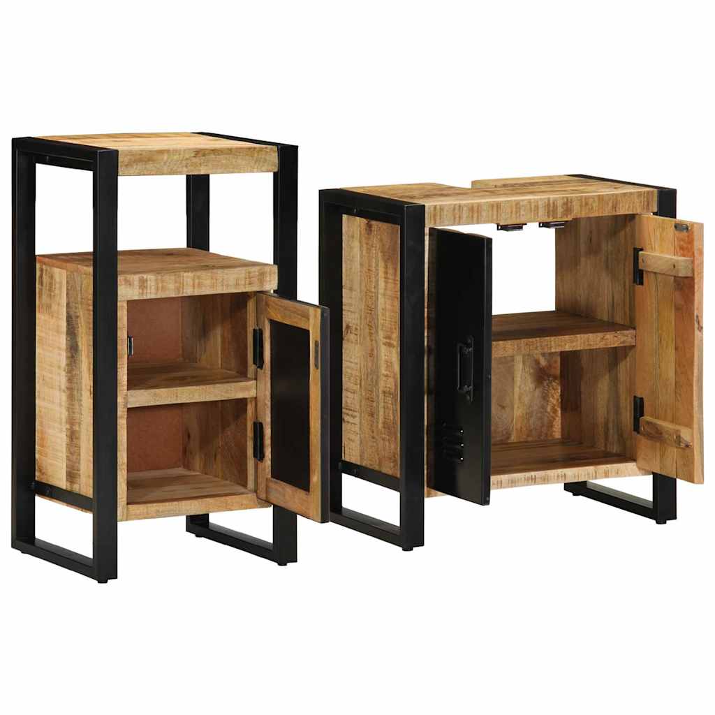 vidaXL Badezimmermöbel-Set 2 pcs Braun und Schwarz Massivholz Mango