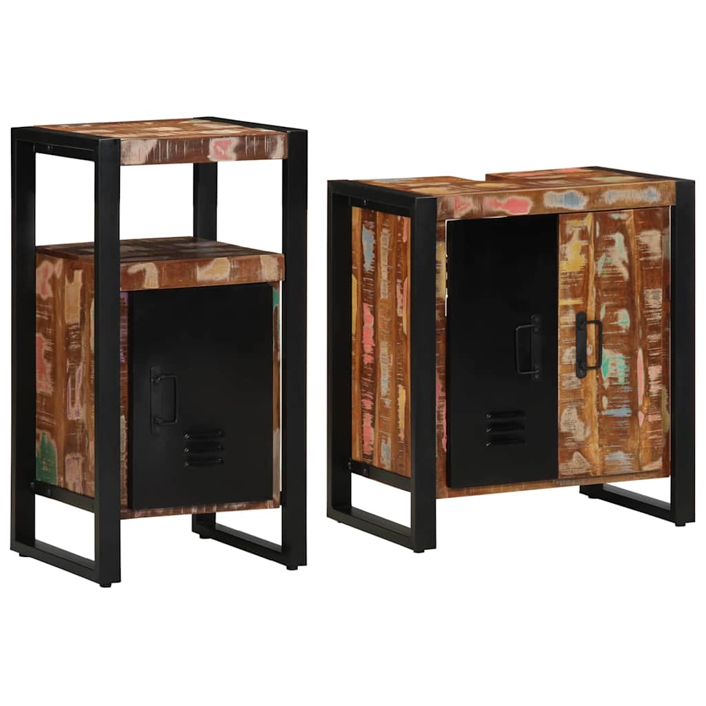 vidaXL Badezimmermöbel-Set mit Regal 2 pcs Massives upgecyceltes Holz