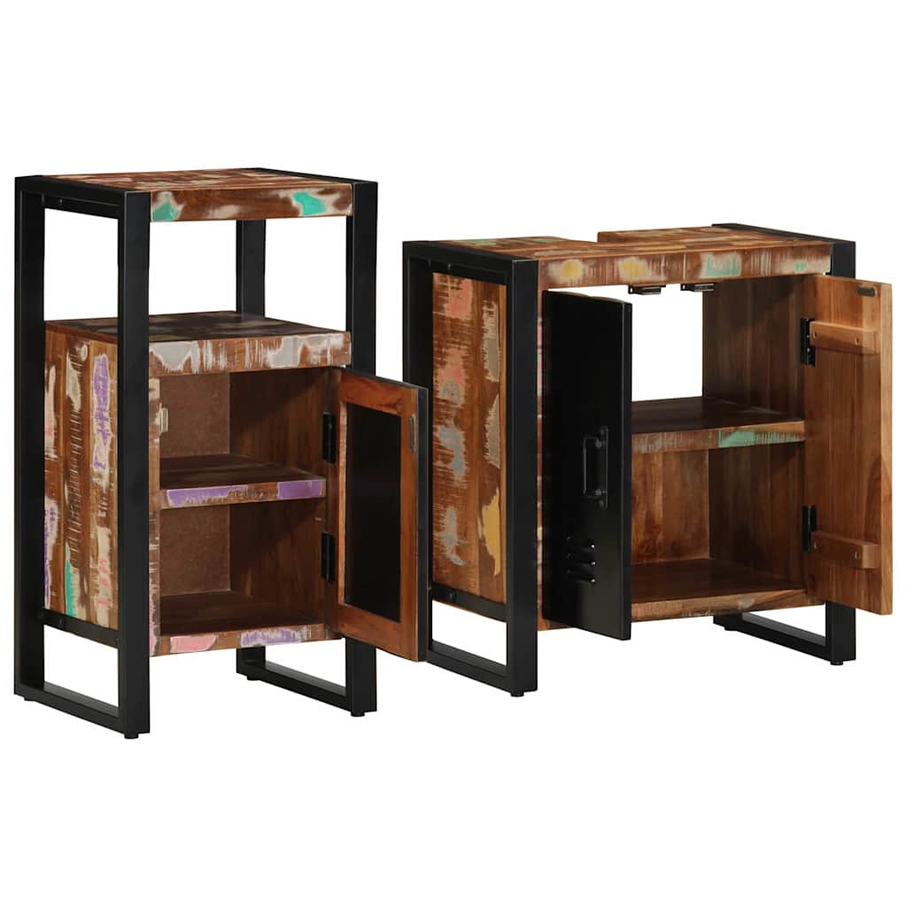 vidaXL Badezimmermöbel-Set mit Regal 2 pcs Massives upgecyceltes Holz