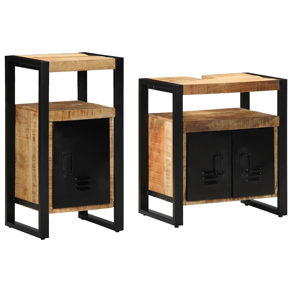 vidaXL Badezimmermöbel-Set 2 pcs Braun Massives rohes Mangoholz