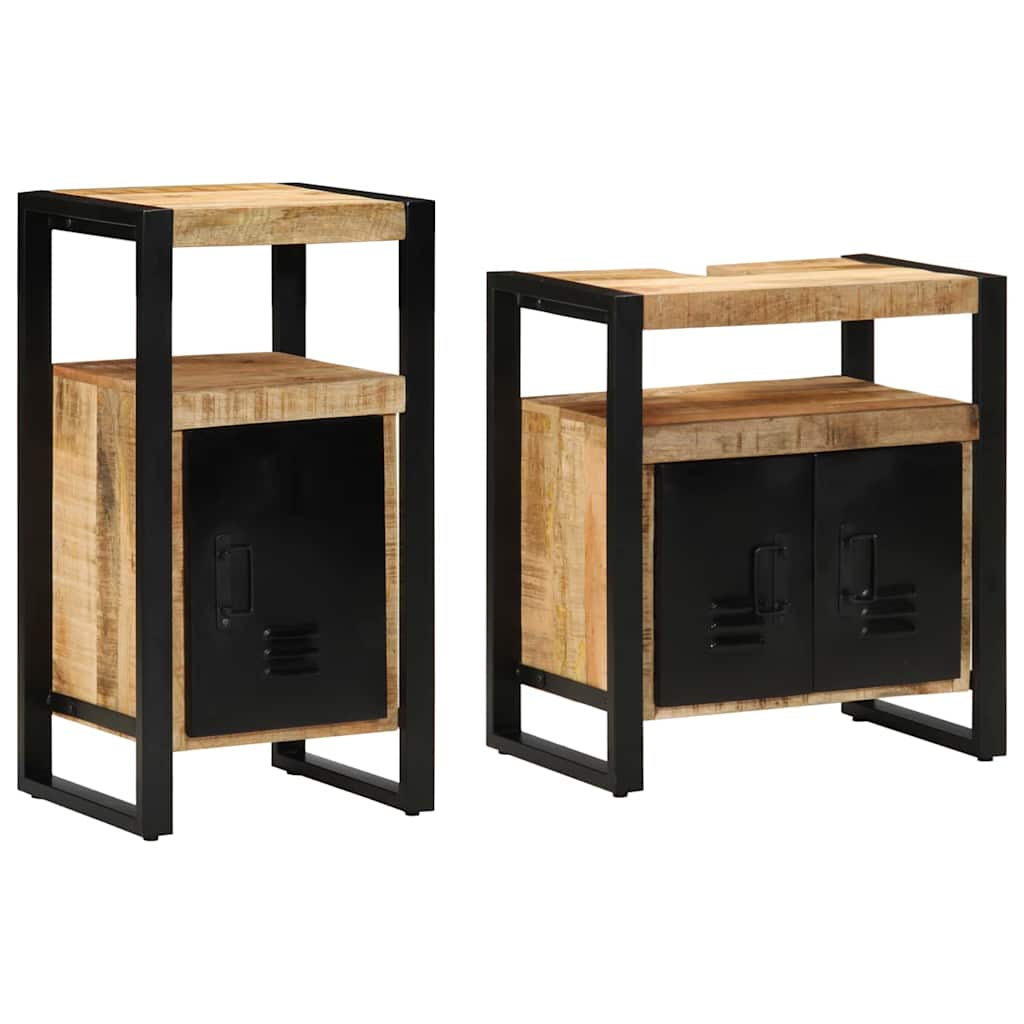 vidaXL Badezimmermöbel-Set 2 pcs Braun Massives rohes Mangoholz