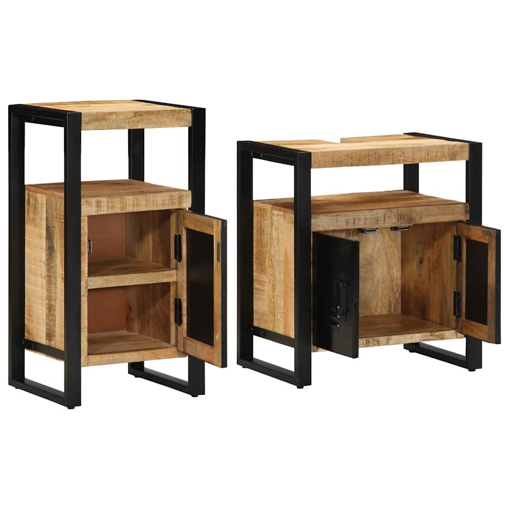 vidaXL Badezimmermöbel-Set 2 pcs Braun Massives rohes Mangoholz