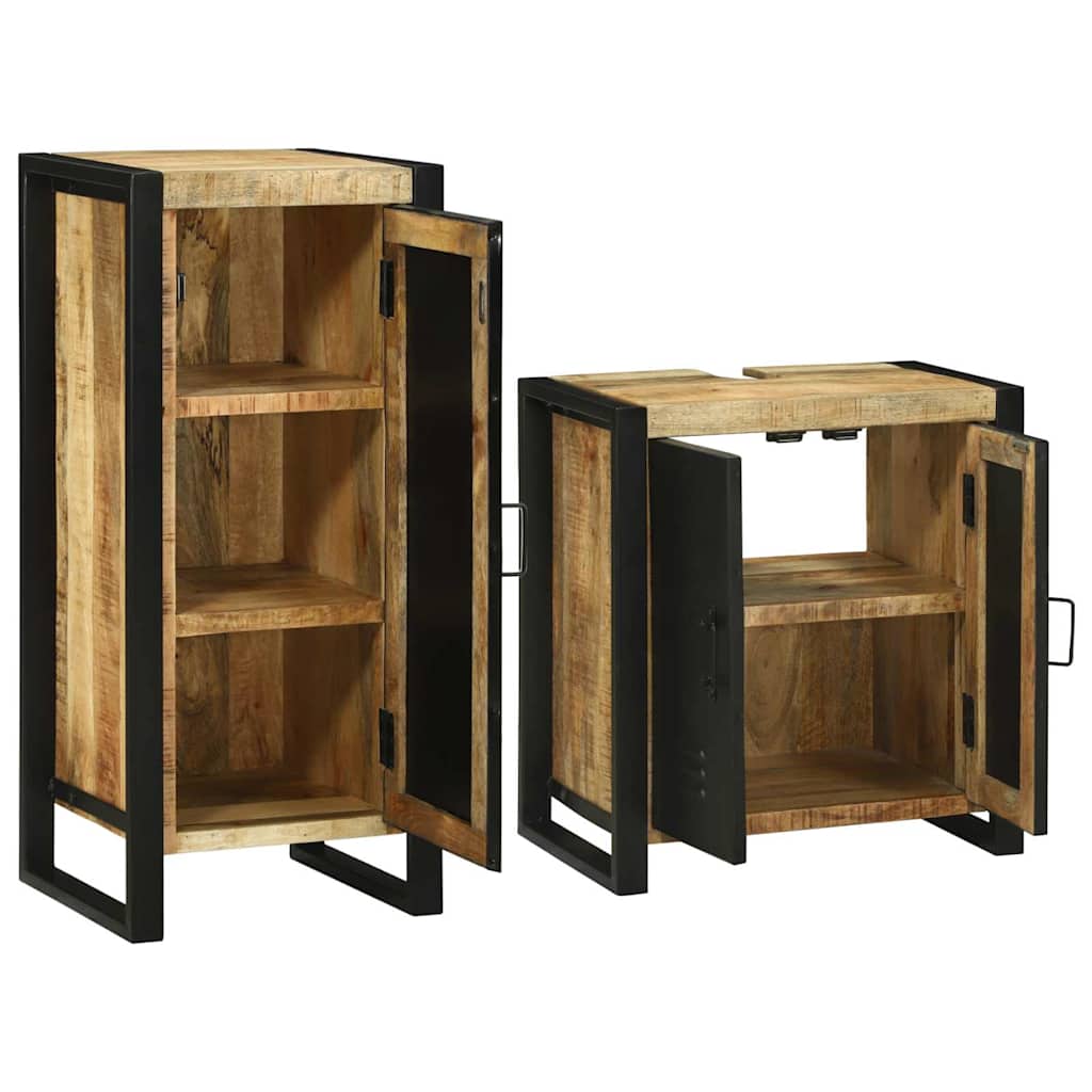 vidaXL Badezimmermöbel-Set mit Regal 2 pcs Braun Massives Mangoholz