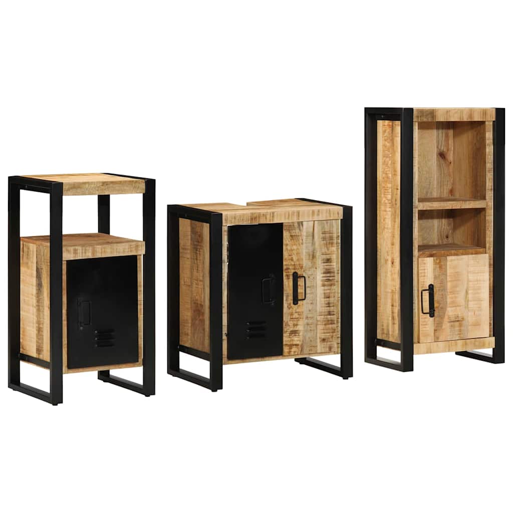 vidaXL Badezimmermöbel-Set 3 pcs Braun und Schwarz Massivholz Mango